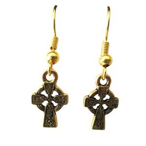New Gold Celtic Cross Dangle Earrings on Goldtone Ear Wires